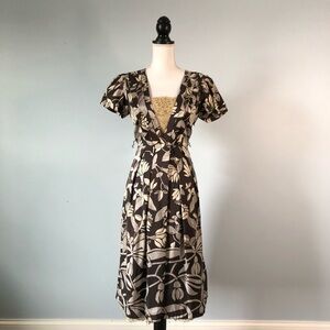 LAFAYETTE 148 | Silk Brown Floral A-line Lace Hem Dress